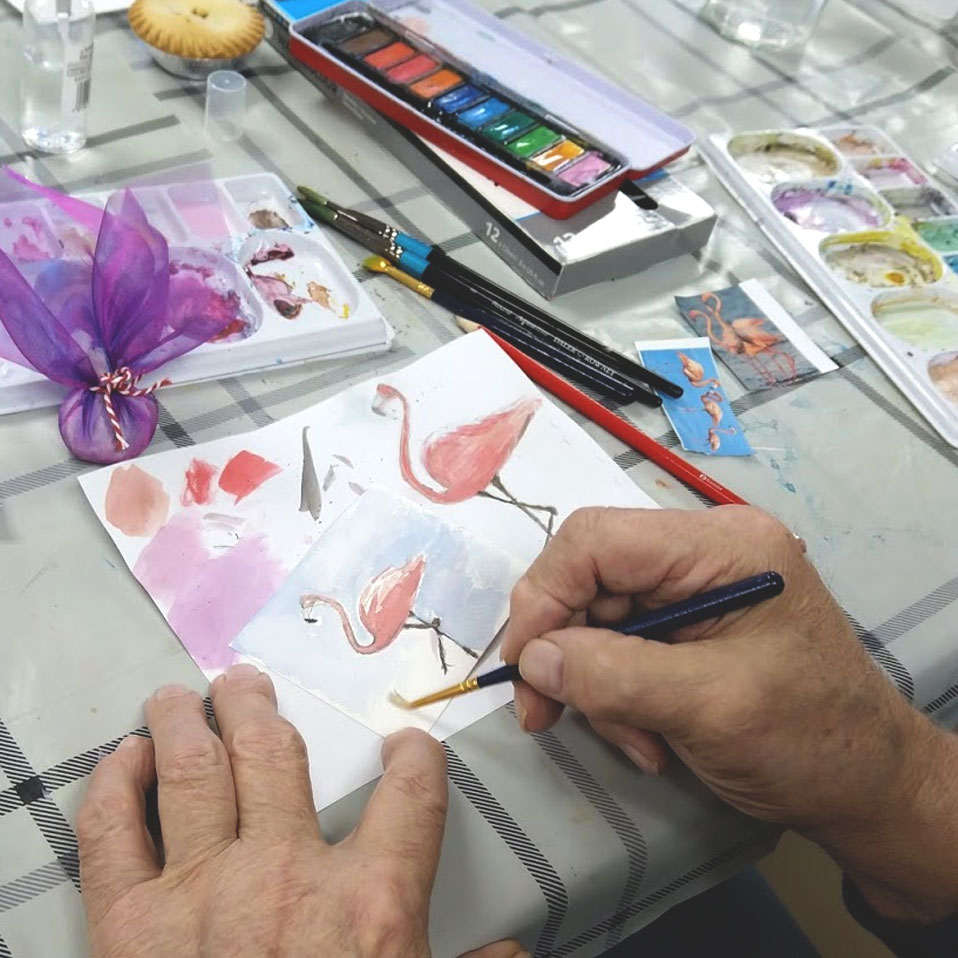 Watercolor artist Brenda Coyle - Painted flamingo